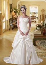 A Line Court Train One Shoulder Elegant Wedding Dresses with Appliques