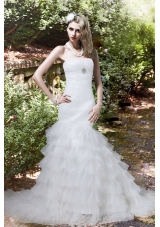 Beautiful Mermaid Strapless Beading Wedding Dresses with Court Train