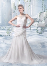 Elegant Column 2014 Wedding Dresses with Beading and Ruching