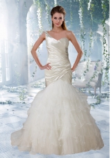 Mermaid One Shoulder Court Train Elegant Wedding Dresses with Appliques