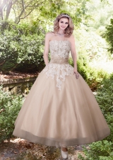 Sweet Strapless Ankle Length Wedding Dresses with Appliques