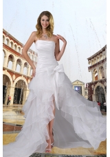 Cheap Strapless High Low Ruching Bowknot Wedding Dress