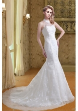 Fashionable Lace Mermaid Court Train Wedding Dress with Halter Top