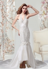 Mermaid Halter Beading Backless Ivory Wedding Dress for 2015