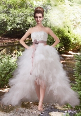 Sweet Princess High Low Belt Wedding Dress with Ruffles