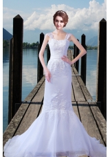 2015 Embroidery Straps Court Train Mermaid Wedding Dresses