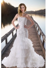 Beautiful Mermaid Strapless Beading Brush Train Wedding Gowns