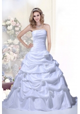 Cheap Hand Made Flowers Strapless Brush Train Wedding Dresses