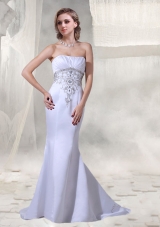 Cheap Mermaid Strapless Beading Wedding Dress with Brush Train