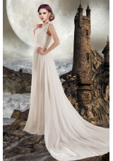 Elegant Empire V Neck Court Train Wedding Dress for Beach