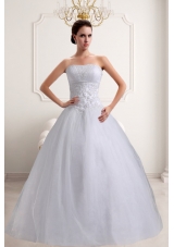 Fashionabale A Line Strapless Beading Wedding Dresses with Lace