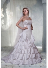 Gorgeous A Line Strapless Brush Train Wedding Dresses with Beading
