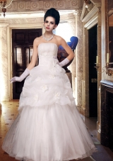 Hand Made Flowers Strapless Popular A Line Wedding Dresses
