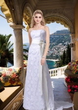 Luxurious Column Strapless Lace Wedding Dress with Sweep Train