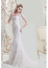Mermaid Sweetheart Brush Train Lace Wedding Dress with Appliques