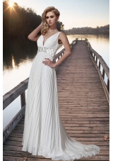 Most Popular Empire Beading Wedding Gowns Dress with Brush Train