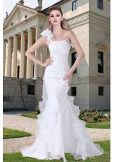 One Shoulder Ruffles Mermaid Appliques Wedding Dresses for 2015