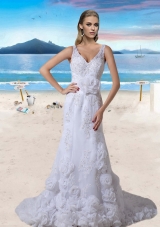 Popular V Neck Court Train Wedding Dress with Beading