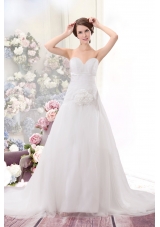 Princess Brush Train Sweetheart Wedding Dress with Handle Made Flower