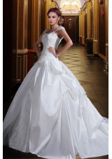 Puffy Wide Straps Wedding Dress with Appliques and Ruffles