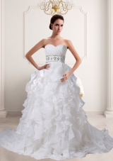 Romantic A Line Beading and Ruffles Wedding Dress with Sweetheart