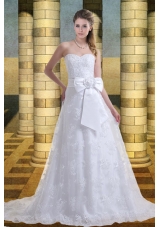 Lace Sweetheart Court Train A Line Clasp Handle Wedding Dresses