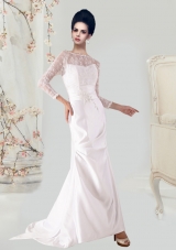 Mermaid Lace and Appliques Backeless Wedding Dresses with Long Sleeves