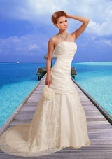 Customize Hand Made Flower Wedding Dress with Court Train