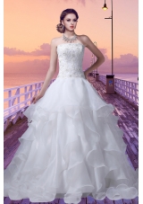 2014 Elegant Princess Strapless Lace Wedding Dress with Appliques