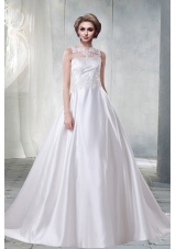 2014 New Princess Bateau Lace Wedding Dresses with Brush Train