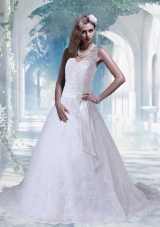 Eelgant Halter Bowknot Wedding Dresses Lace Brush Train