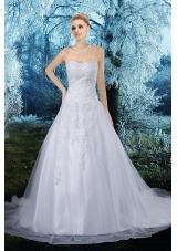 Elegant A Line Sweetheart Appliques Court Train Wedding Dresses