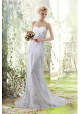 Elegant Column Sweetheart Beading Wedding Dresses with Brush Train