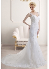 Elegant Mermaid Straps Zipper Up Wedding Dress with Lace Appliques