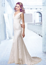 Hot Sale V Neck Ruching 2014 Wedding Dress with Lace