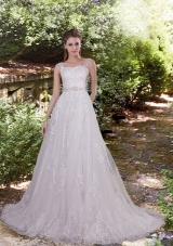 Luxurious A Line Square Court Train Lace Wedding Dresses