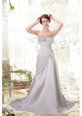 Pretty Column Sweetheart Beading Wedding Dresses with Court Train