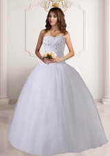 Puffy Sweetheart Floor Length Wedding Dresses with Beading