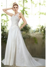 Romantic Column Halter Appliques Wedding Dress  for 2014
