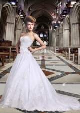 Romantic Sweetheart A Line Court Train Wedding Dress with Embroidery