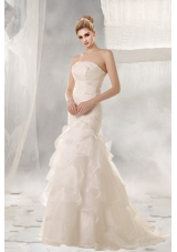 2014 Mermaid Strapless Brush Train Wedding Dress with Beading