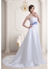 Appliques Strapless Belt A Line Court Train Wedding Dresses