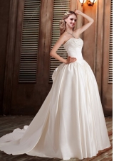 Cheap A Line Sweetheart Wedding Dresses with Chapel Train