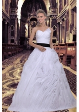 Elegant Ball Gown Sweetheart Ruffles White Wedding Dress with Lace Up
