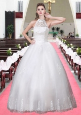 Fashionable Halter Ball Gown Appliques Wedding Dresses with Beading