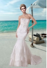 Fashionbale Mermaid Appliques Sweep Train Wedding Dress with Beading