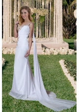 One Shoulder Side Zipper Beading Watteau Train Wedding Dress