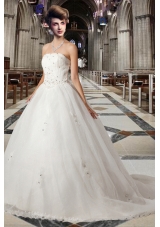 Romantic Princess Strapless Chapel Train Wedding Dress with Beading