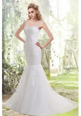 Sexy Mermaid V Neck Court Train Lace Wedding Dress