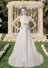 Sturning Beach Empire V Neck Beading Wedding Dress for 2014